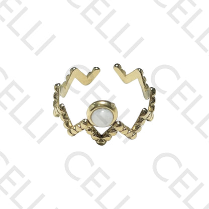Steel Ring - zig-zag with natural stone