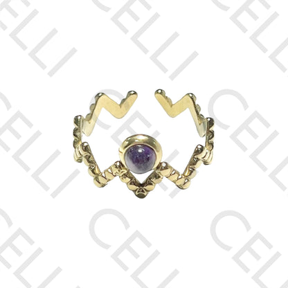 Steel Ring - zig-zag with natural stone