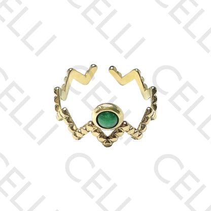 Steel Ring - zig-zag with natural stone