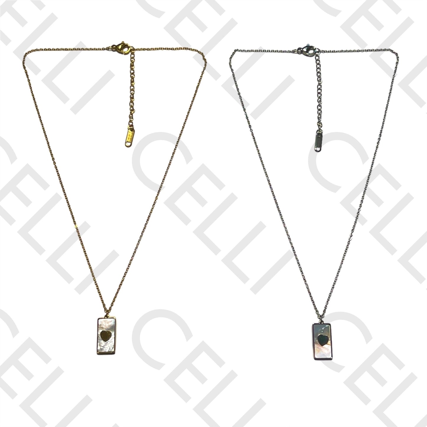 钢制项链 - 母贝带心形