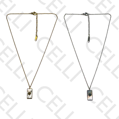 钢制项链 - 母贝带心形