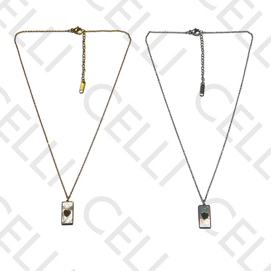 钢制项链 - 母贝带心形