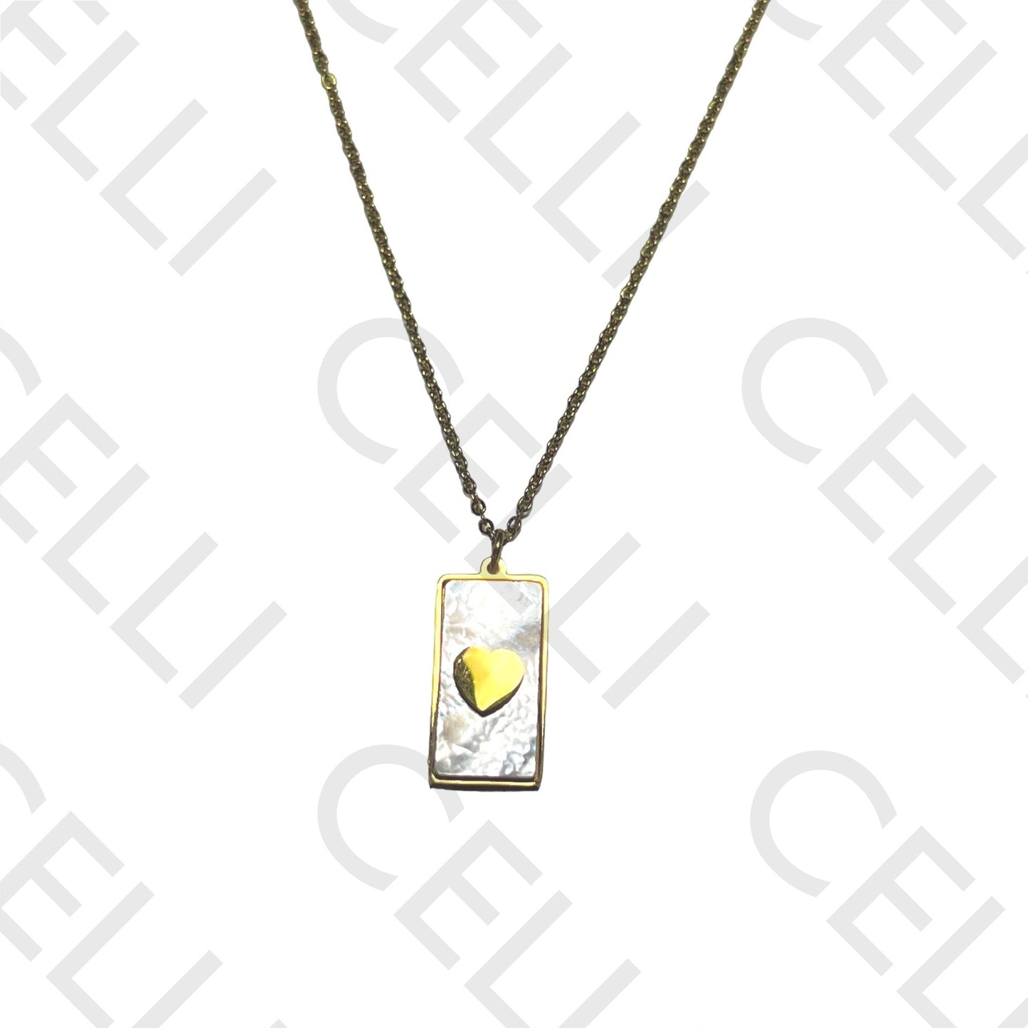 钢制项链 - 母贝带心形