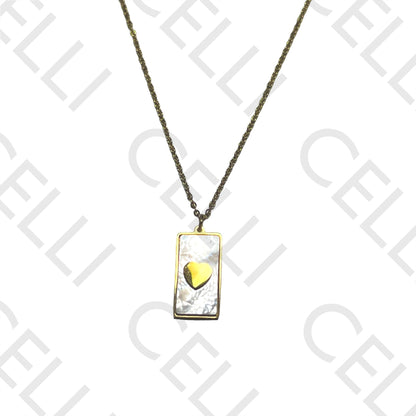 钢制项链 - 母贝带心形