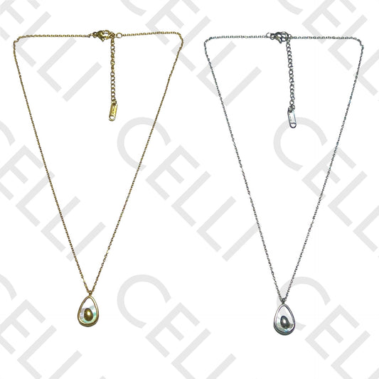 钢质项链 - 牛油果母贝