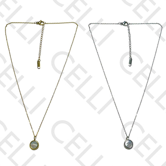 钢质项链 - 圆形母贝，背面带笑脸