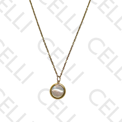 Colar de Aço - madrepérola redonda, smile na traseira