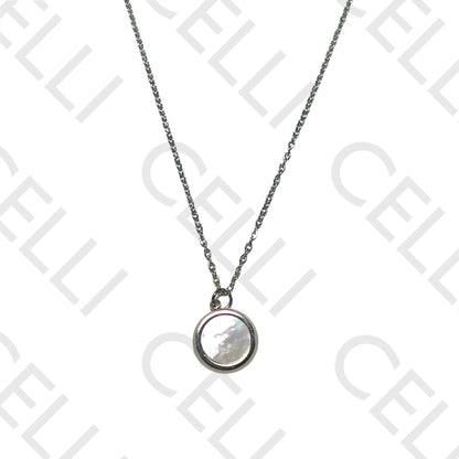 Colar de Aço - madrepérola redonda, smile na traseira