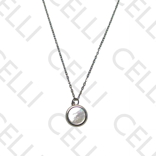 Collar de acero - nácar redondo, sonrisa en la espalda