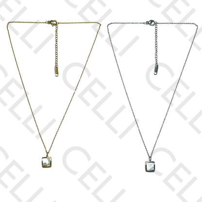 Steel Necklace - Square Mother-of-Pearl