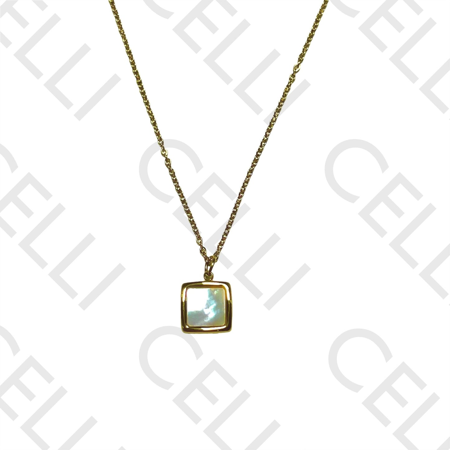 Steel Necklace - Square Mother-of-Pearl