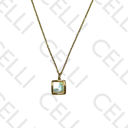 Steel Necklace - Square Mother-of-Pearl