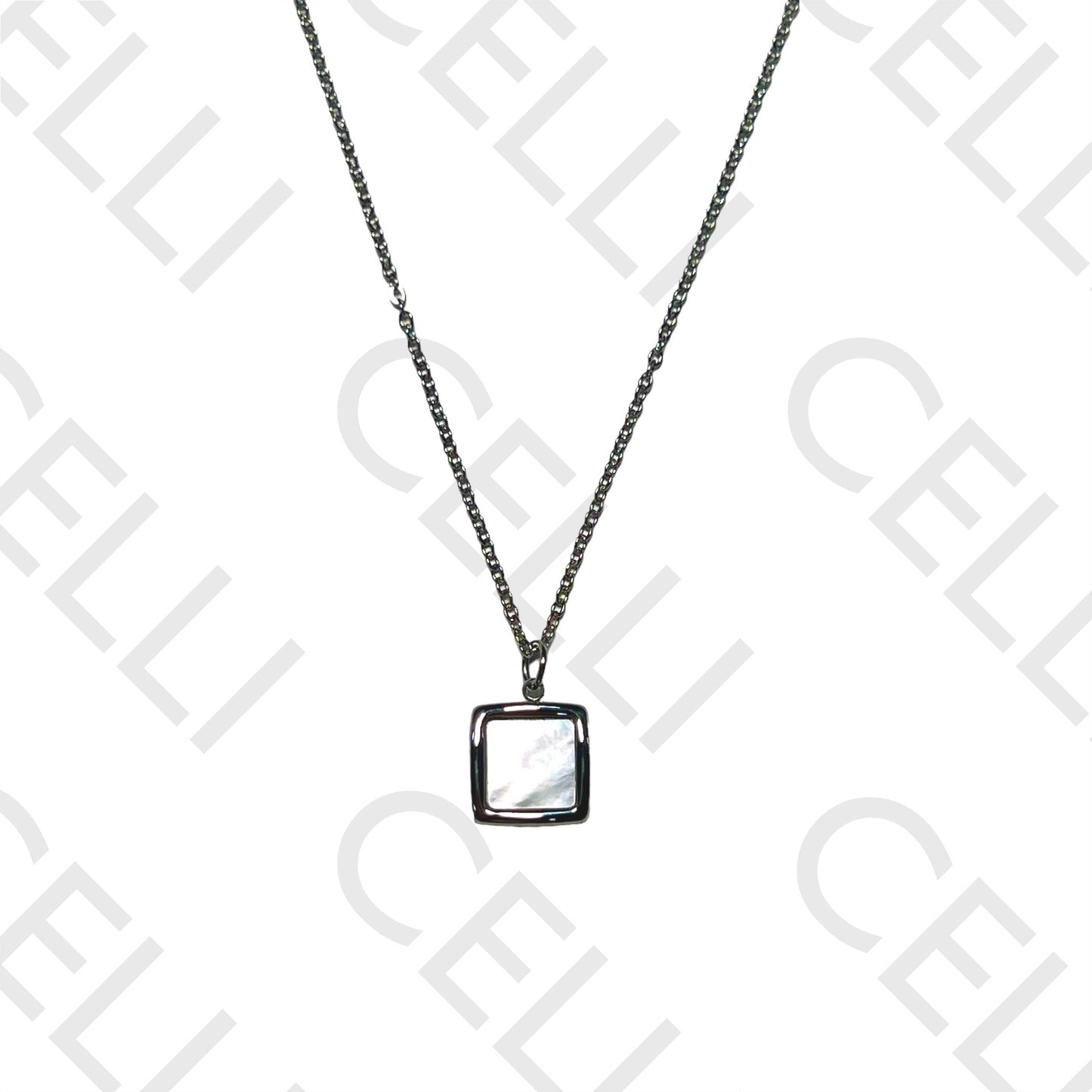 Steel Necklace - Square Mother-of-Pearl