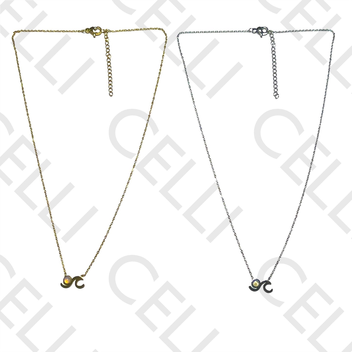 钢质项链 - 带天然石的波浪