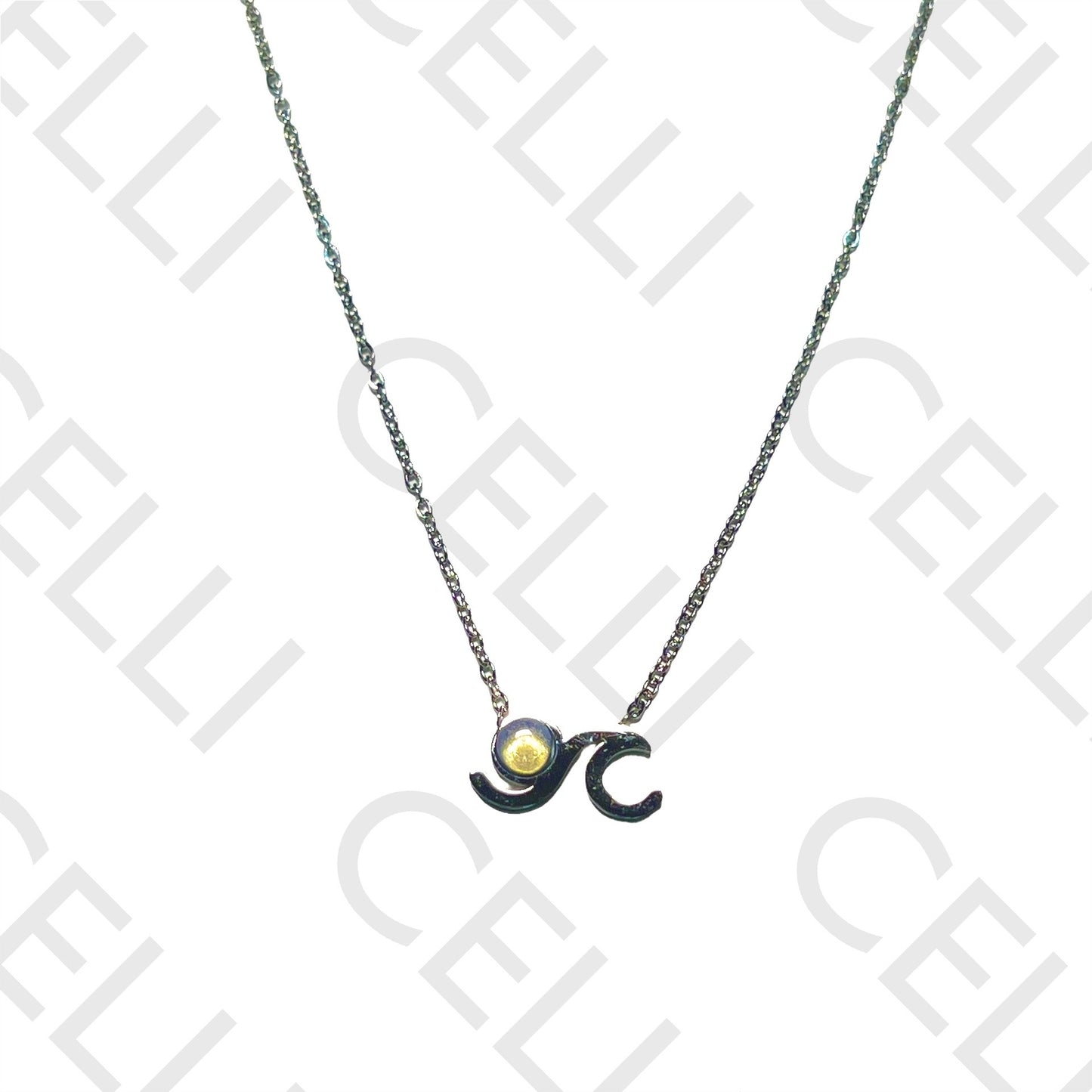 钢质项链 - 带天然石的波浪