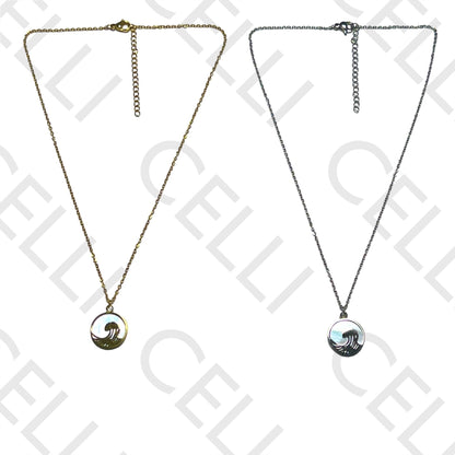 Steel Necklace - Mother-of-Pearl and Wave