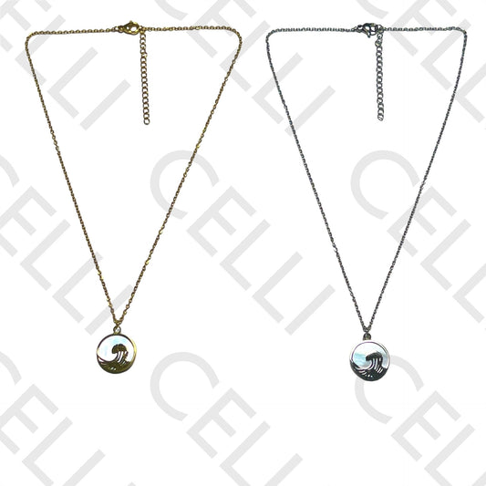 钢质项链 - 母贝与波浪