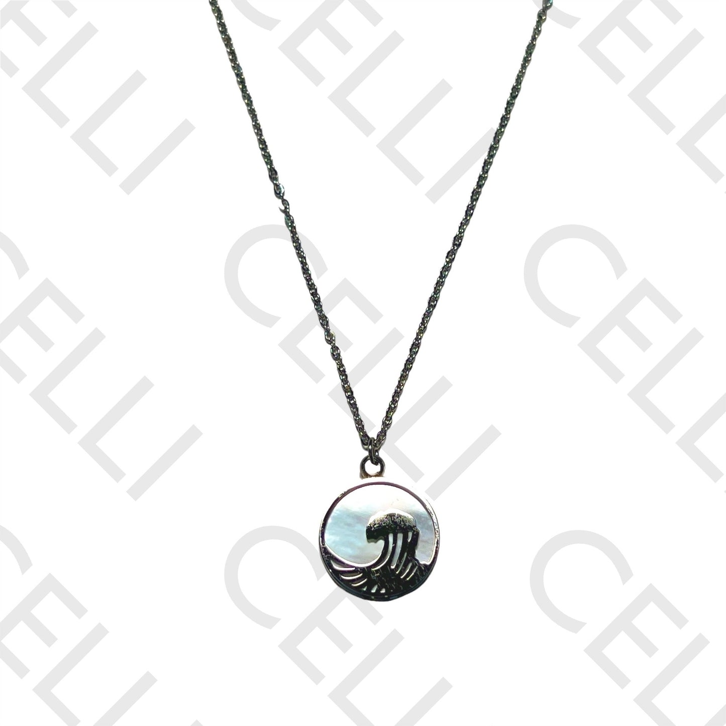 Steel Necklace - Mother-of-Pearl and Wave