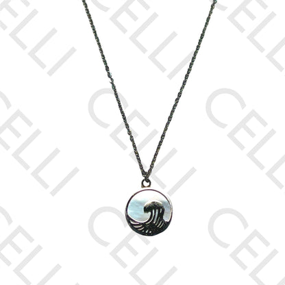 Steel Necklace - Mother-of-Pearl and Wave