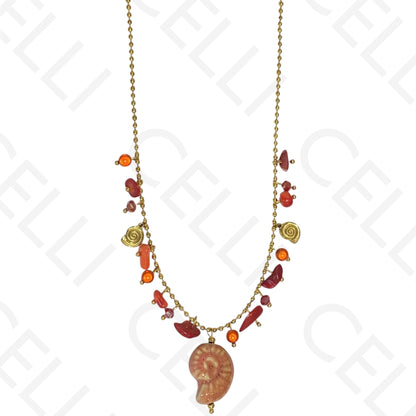 钢制项链 - 彩色石头，彩色螺旋贝壳