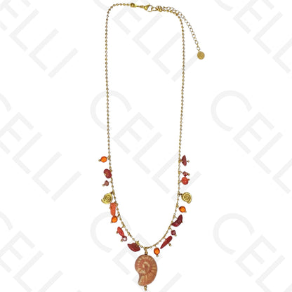 钢制项链 - 彩色石头，彩色螺旋贝壳