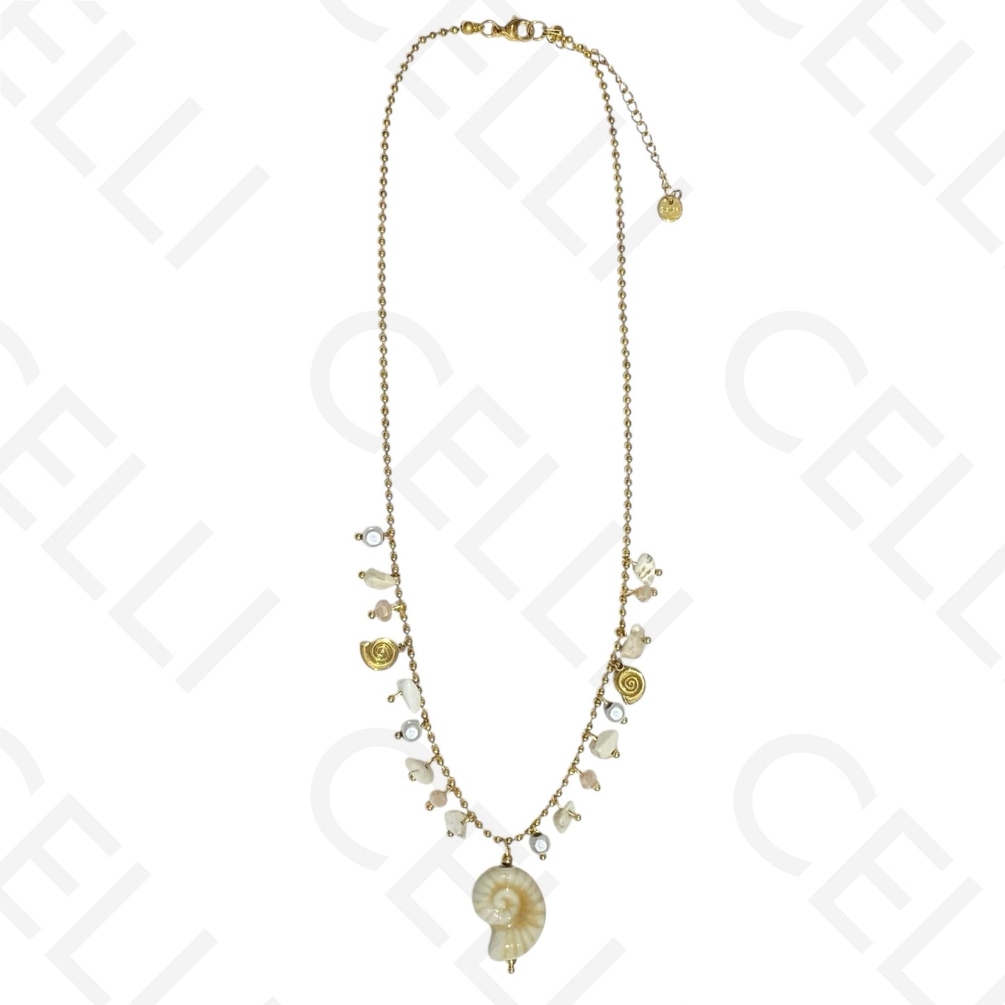 钢制项链 - 彩色石头，彩色螺旋贝壳