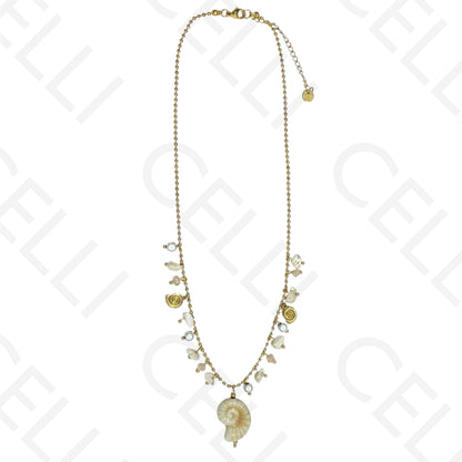 钢制项链 - 彩色石头，彩色螺旋贝壳