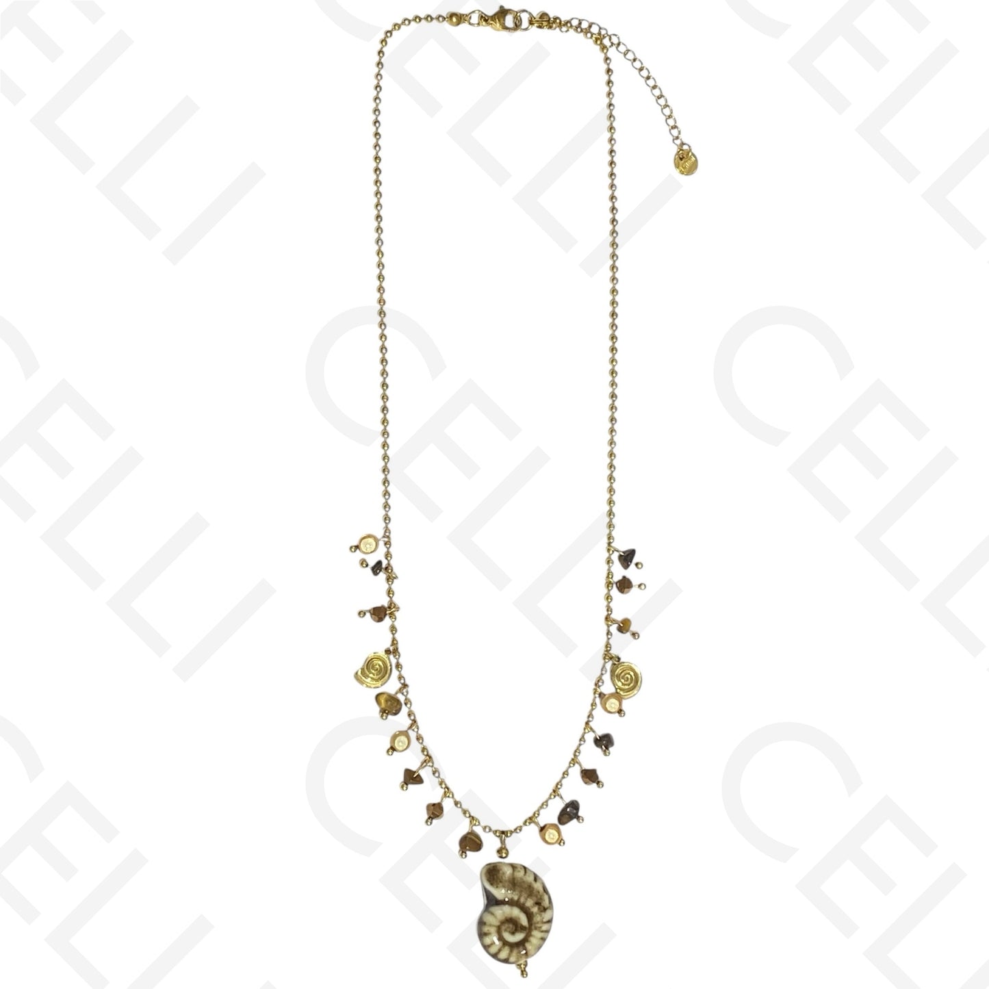 钢制项链 - 彩色石头，彩色螺旋贝壳