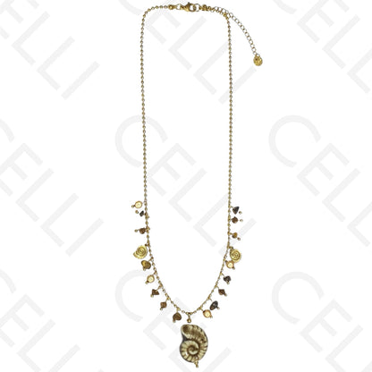 钢制项链 - 彩色石头，彩色螺旋贝壳