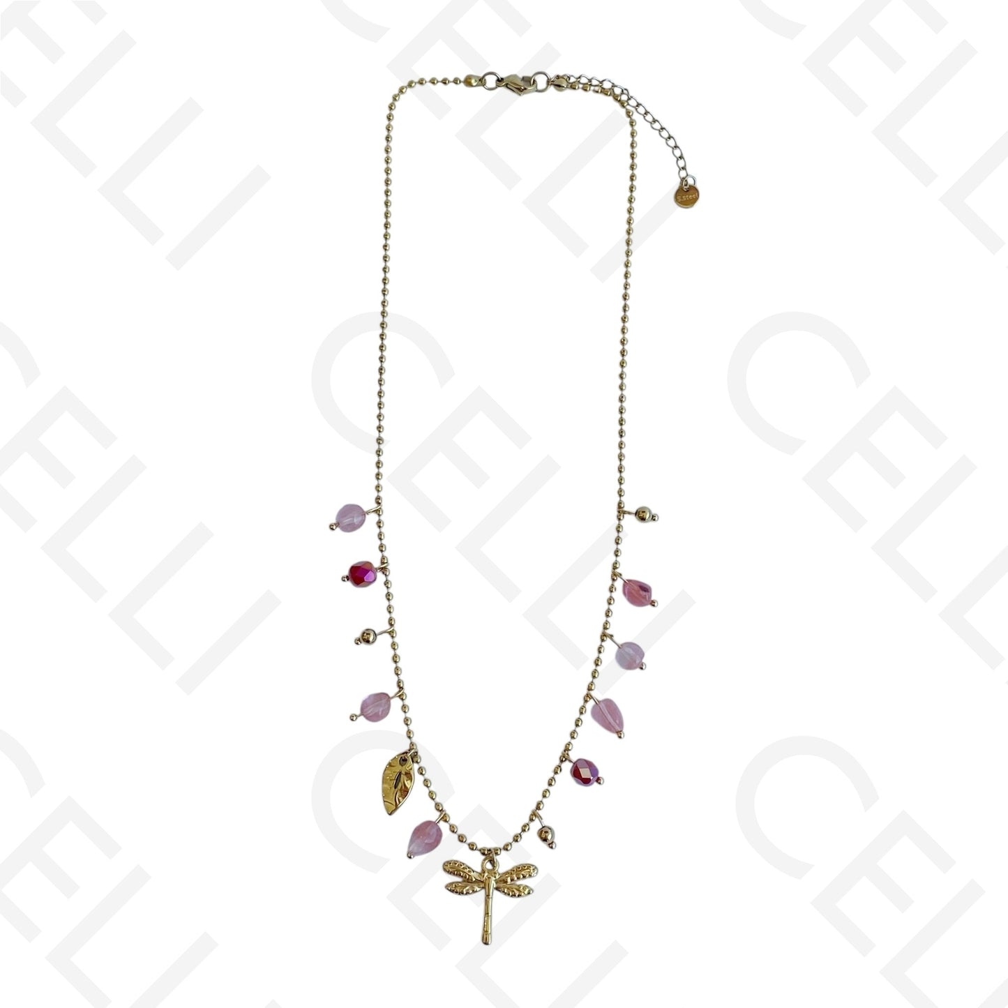 Collar de acero - piedras de colores, libélula