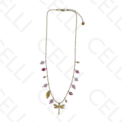 Collar de acero - piedras de colores, libélula