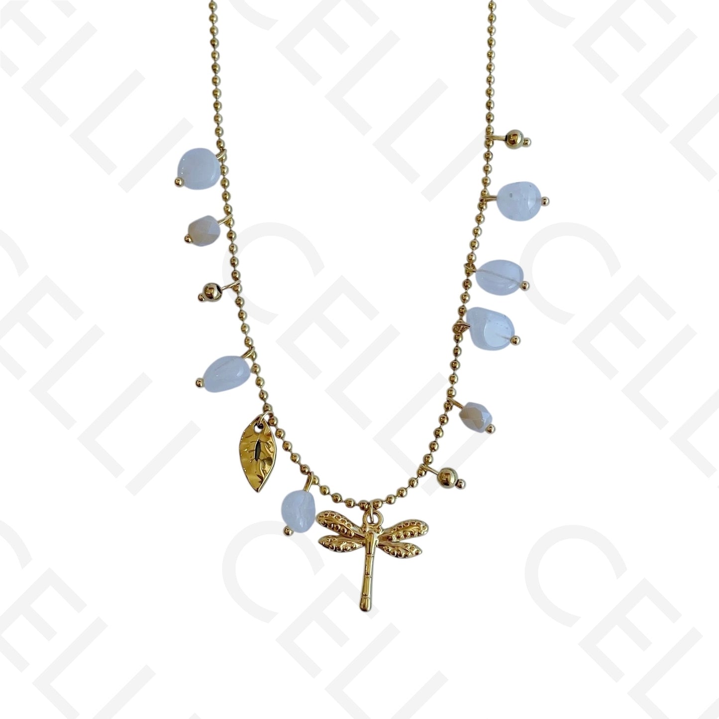 Collar de acero - piedras de colores, libélula