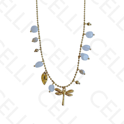 Collar de acero - piedras de colores, libélula