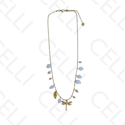 Collar de acero - piedras de colores, libélula