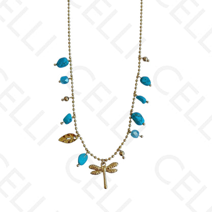 Collar de acero - piedras de colores, libélula