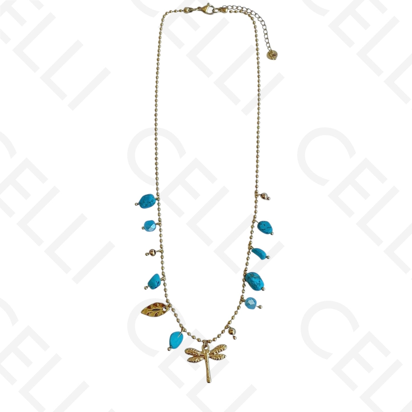 Collar de acero - piedras de colores, libélula