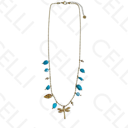 Collar de acero - piedras de colores, libélula