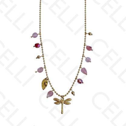 Collar de acero - piedras de colores, libélula