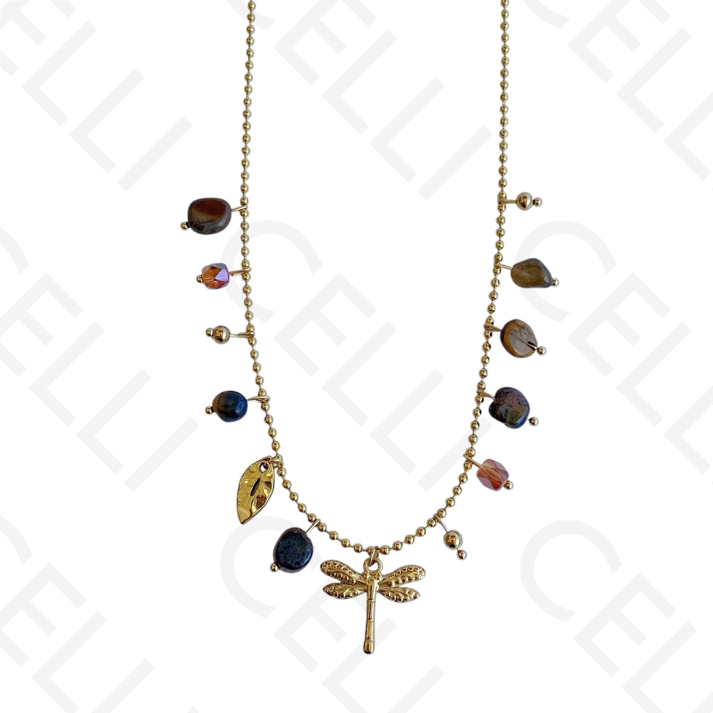Collar de acero - piedras de colores, libélula