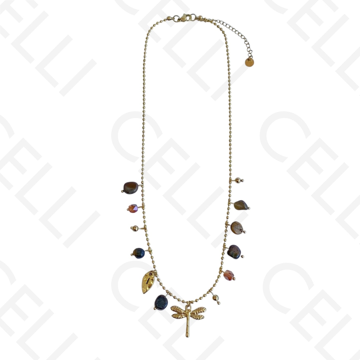 Collar de acero - piedras de colores, libélula