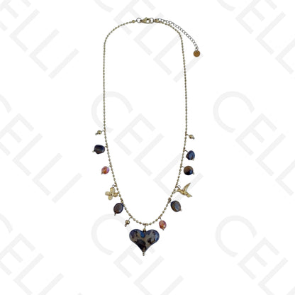 钢制项链 - 虎纹心形