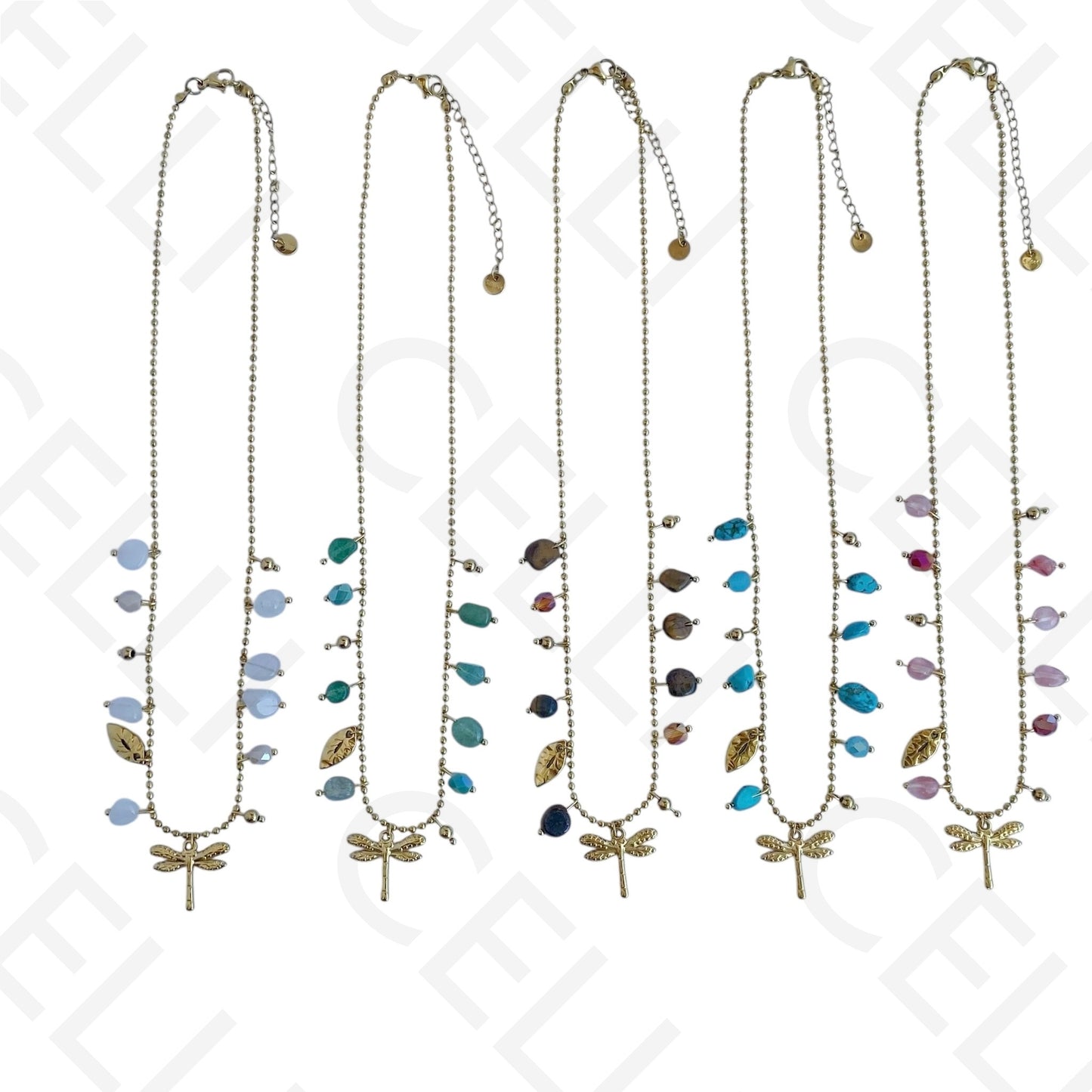 Collar de acero - piedras de colores, libélula