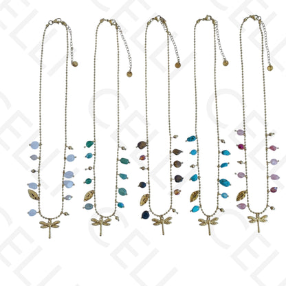 Collar de acero - piedras de colores, libélula
