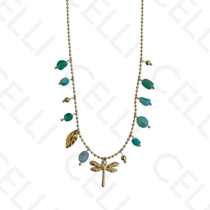 Collar de acero - piedras de colores, libélula