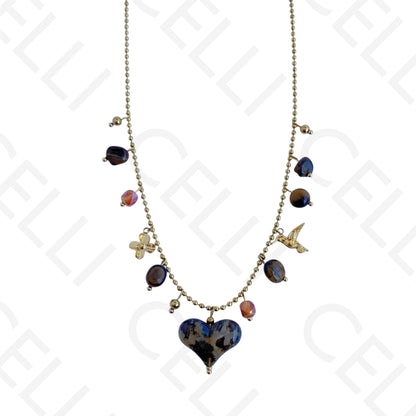 钢制项链 - 虎纹心形