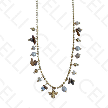 钢制项链 - 宝石，蜜蜂