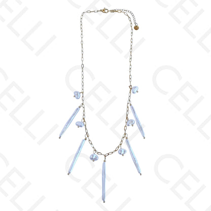 Colar de aço - pérolas compridas