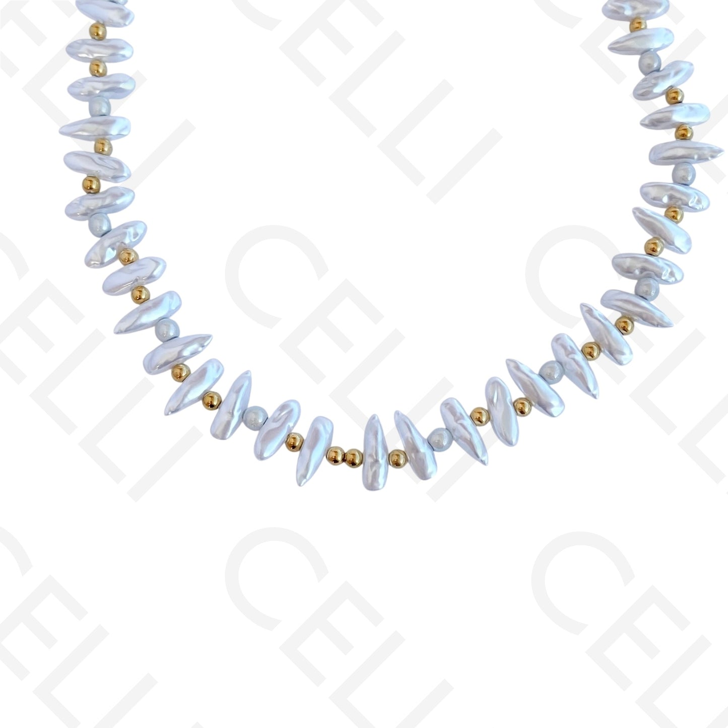 Colar de aço - pérolas ovais