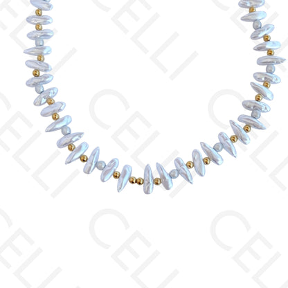 Colar de aço - pérolas ovais