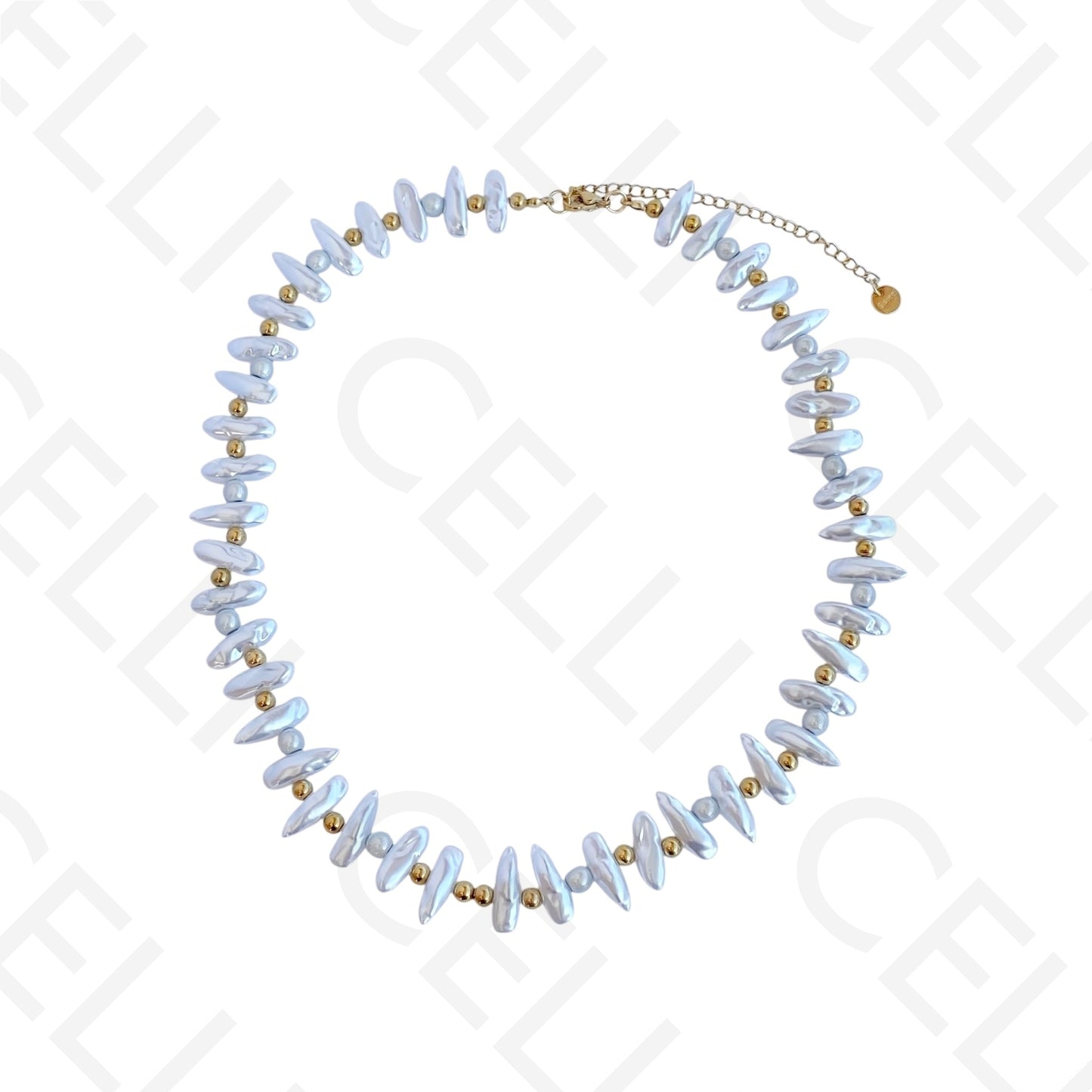 Colar de aço - pérolas ovais